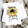 Printable Taurus birthday card featuring character traits on a yellow watercolor background representing the earth element.