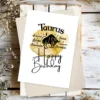 Taurus birthday card with character traits, designed with a yellow watercolor background symbolizing the earth element.