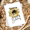 Cheerful Taurus birthday card showcasing character traits against a vibrant yellow watercolor background for the earth element.
