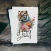 Colorful birthday card showcasing a smiling tiger amidst beautiful flowers, perfect for a festive birthday greeting.