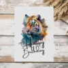 Cheerful watercolor tiger head birthday card, perfect for adding a playful touch to birthday celebrations.