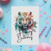 Bright and happy tiger birthday card in watercolor, perfect for sending birthday wishes with a playful touch.