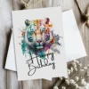 Colorful watercolor tiger birthday card featuring a cheerful tiger, perfect for celebrating a special day.