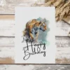Happy birthday card with a playful watercolor tiger, ideal for a fun birthday celebration.