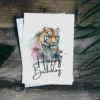 Watercolor birthday card featuring a cheerful tiger on a pastel background, perfect for celebrating a special day.