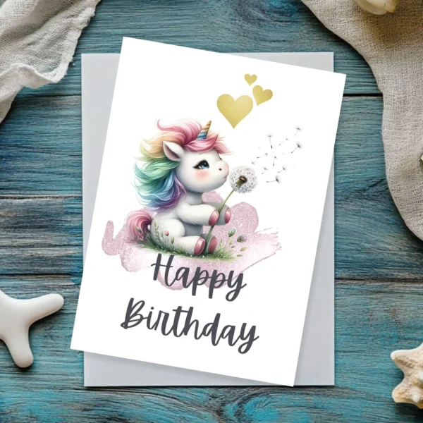Magical unicorn birthday card for kids