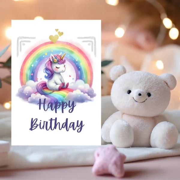 Cute unicorn birthday card with peaceful design