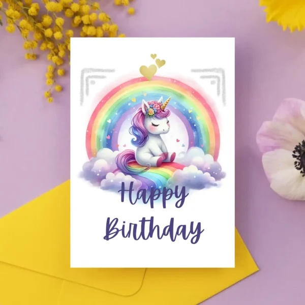 Printable magical unicorn on rainbow for children