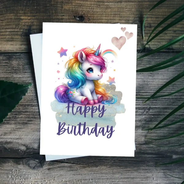 Printable cute unicorn card for birthdays