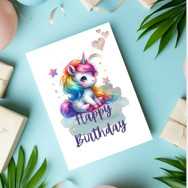 Sweet unicorn surrounded by hearts and stars