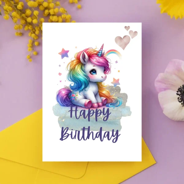 Pastel unicorn birthday printable for children
