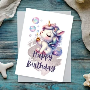 Fantasy unicorn card for kids’ birthdays