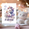 Cute unicorn making bubbles for birthday