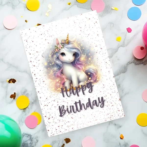 Sparkly printable unicorn card for kids
