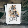 Watercolor illustration of a wolf and pub on a birthday card, complete with a cheerful "Happy Birthday" text.