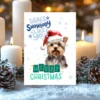 Digital Christmas card featuring a Yorkshire Terrier in Santa hat