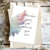 Sympathy card featuring watercolor angel wings and the quote on love and grief, conveying heartfelt condolences.