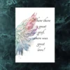 Printable sympathy card with angel wings in watercolor, highlighting the quote about love and grief.