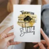 Taurus birthday card highlighting character traits, set on a sunny yellow watercolor background reflecting the earth element.