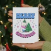 Festive polar bear card for Christmas, highlighting Transgender pride in a fun and colorful design.