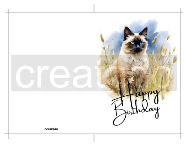 Printable Balinese Cat Birthday Card | Instant Download