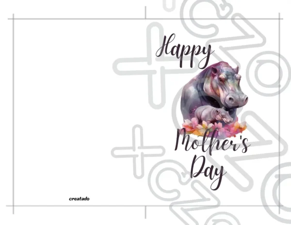 Printable Hippo Mother's Day Card | Instant Download