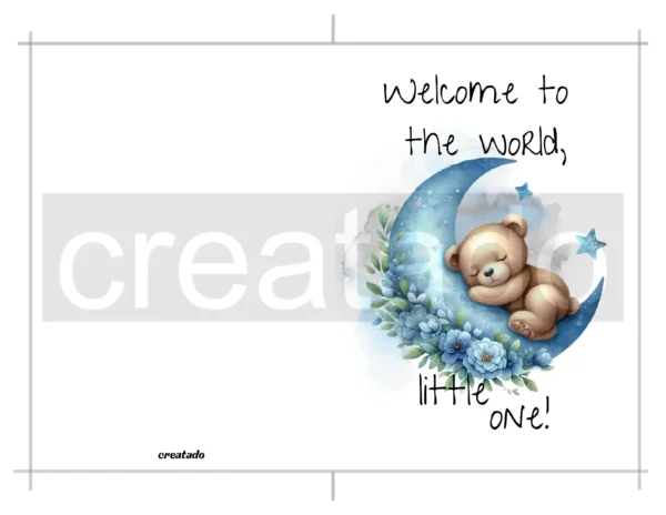 Printable Bear On Blue Moon New Baby Card | Instant Download