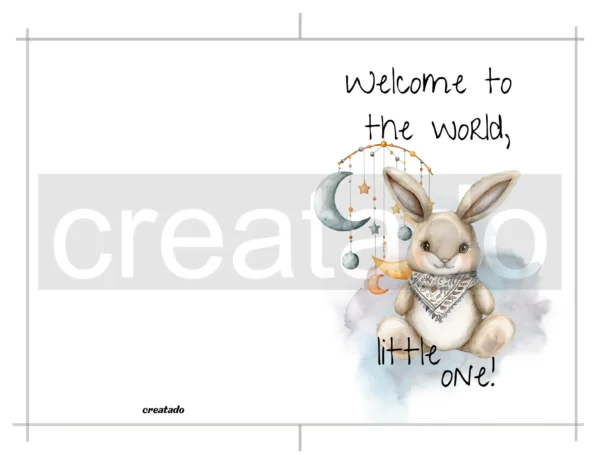 Printable Boho Bunny New Baby Card | Instant Download