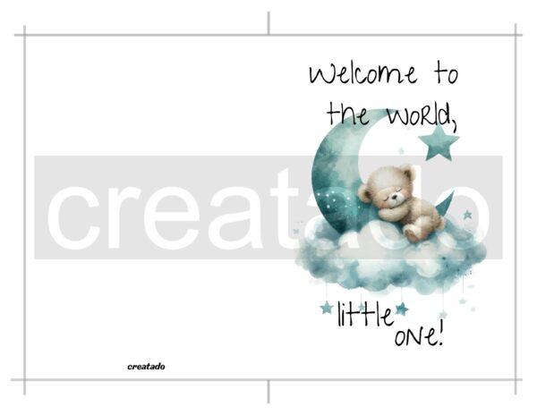 Printable Sleepy Bear On Moon New Baby Card | Instant Download