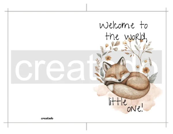 Printable Boho Fox New Baby Card | Instant Download
