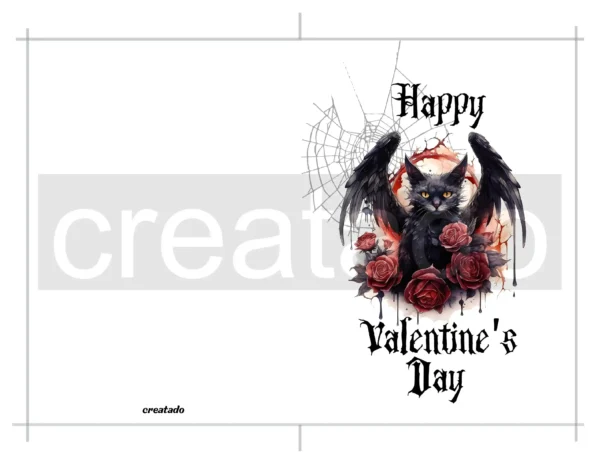 Printable Gothic Valentine's Day Card Bat Cat | Instant Download