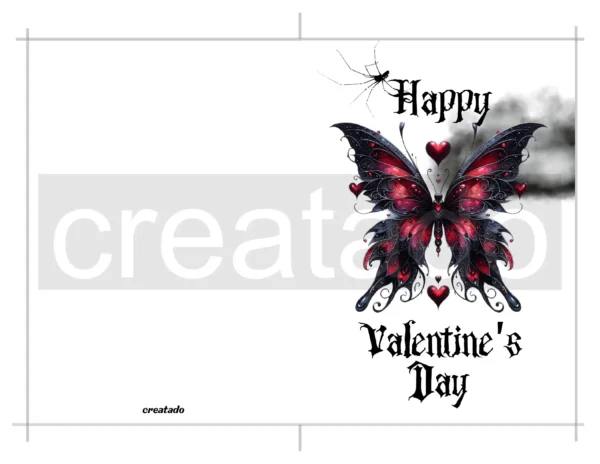 Printable Gothic Valentine's Day Card Butterfly | Instant Download