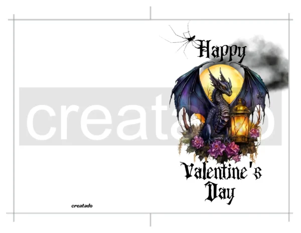Printable Gothic Valentine's Day Card Dragon Lantern | Instant Download