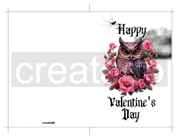 Printable Gothic Valentine's Day Card Owl | Instant Download