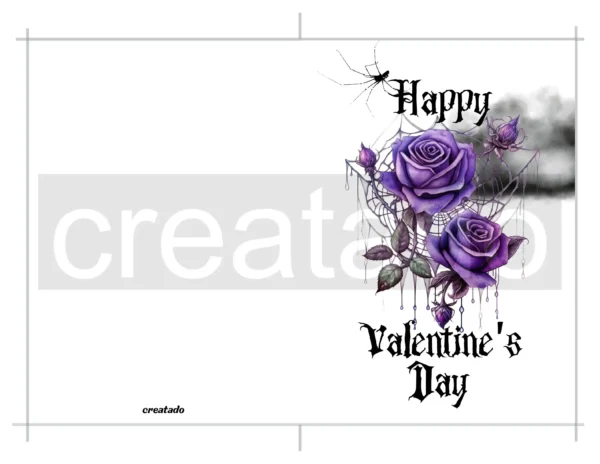 Printable Gothic Valentine's Day Card Purple Roses | Instant Download