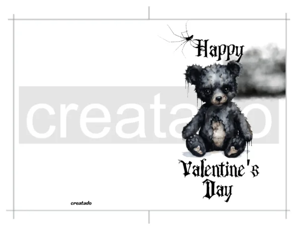 Printable Gothic Valentine's Day Card Teddy Bear | Instant Download