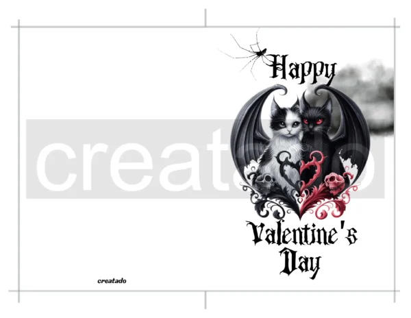 Printable Gothic Valentine's Day Card Bat Cats | Instant Download