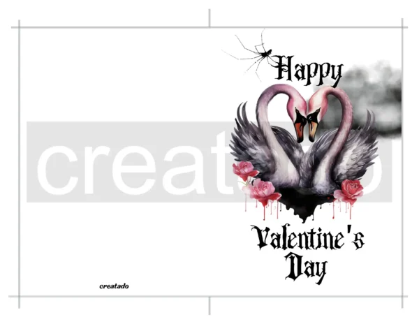 Printable Gothic Valentine's Day Card Pink Swans | Instant Download