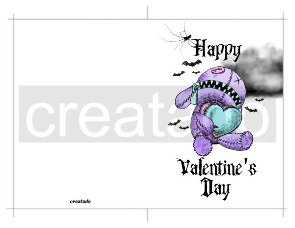 Printable Gothic Valentine's Day Card Pastel Goth Bear | Instant Download