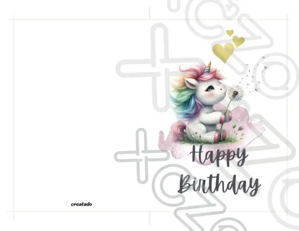 Printable Unicorn Birthday Card Dandelion | Instant Download