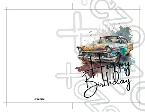 Printable Retro Car Birthday Card | Instant Download