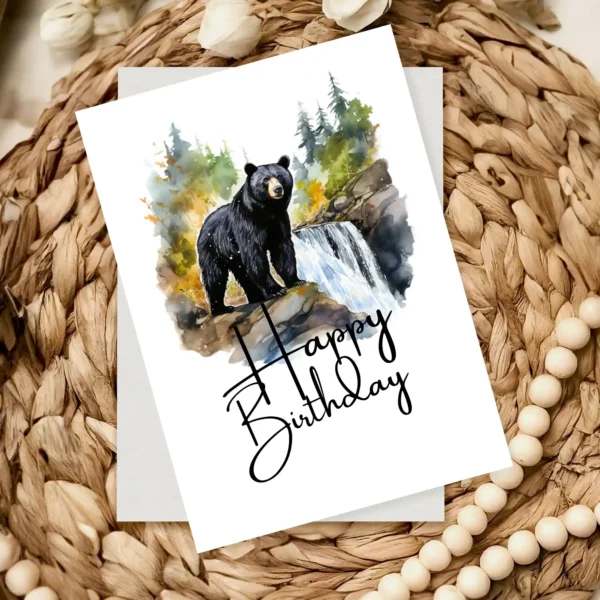 Printable Black Bear Birthday Card | Instant Download