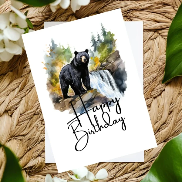 Printable Black Bear Birthday Card | Instant Download