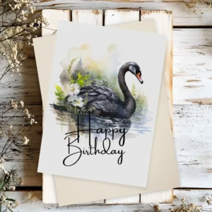 Printable Black Swan Birthday Card | Instant Download