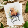Printable Birthday Card with Capybara and Happy Birthday message.