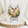 Printable Birthday Card with deer in a summer field and Happy Birthday message.