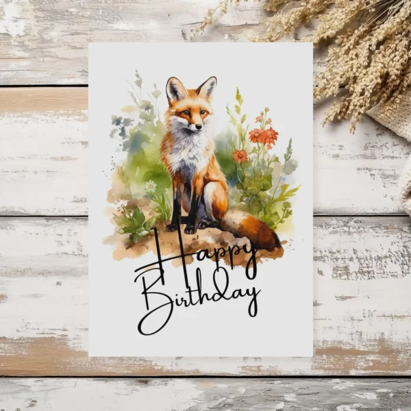 Printable Red Fox Birthday Card | Instant Download #01