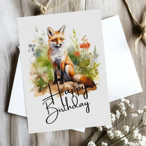 Printable Red Fox Birthday Card | Instant Download #01