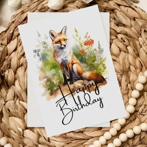 Printable Red Fox Birthday Card | Instant Download #01