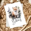 Charming watercolor card showing a happy fox in a winter scene, adorned with a "Happy Birthday" greeting.